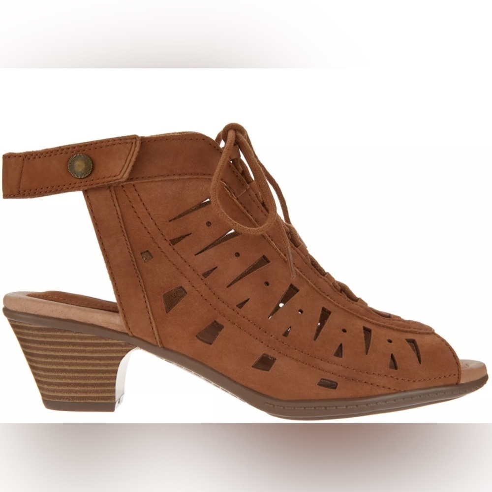 Earth Brown Cutout Lace-Up Block Heel Sandal